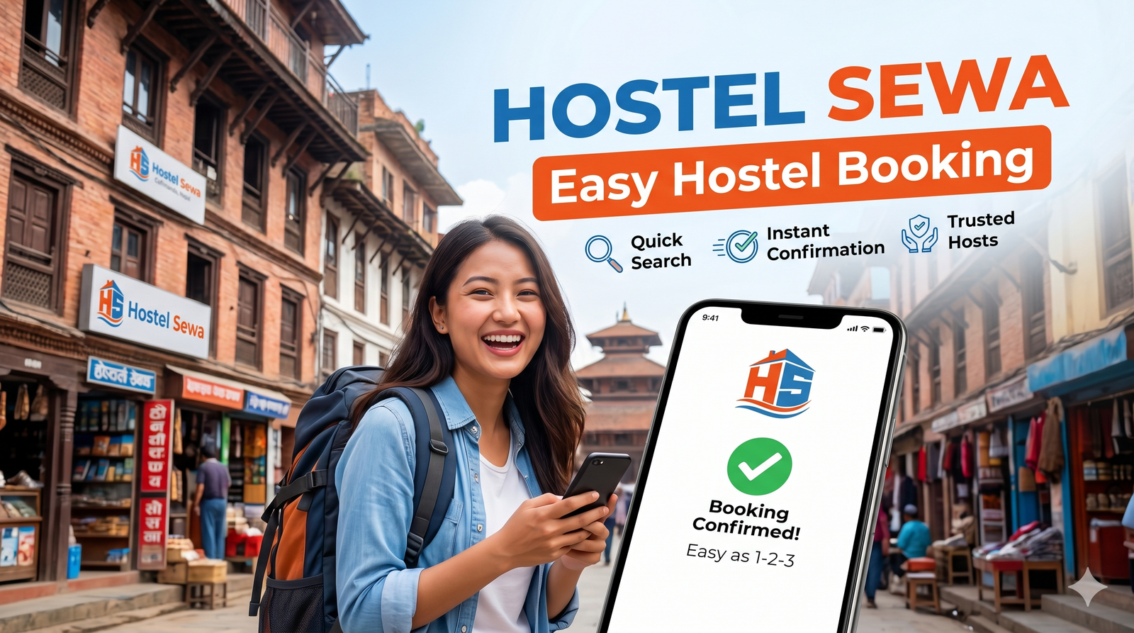 A student booking a hostel on a laptop